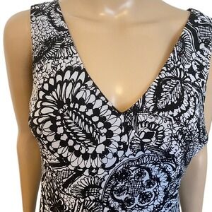 Black White Floral Midi‎ Dress Sleeveless V Neck Summer Casual Elegant